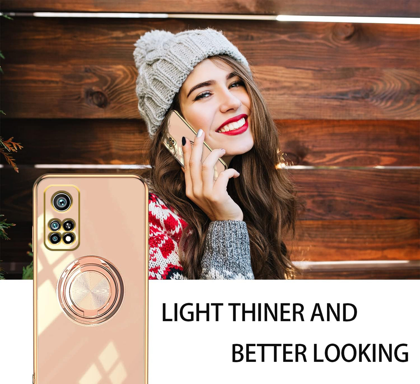 Wousunly Compatible with Xiaomi Mi 10T Case Ring Holder Magnet Green, Xiaomi Mi 10T Phone Case Xiaomi Mi 10T Pro Case Silicone Shockproof Plate Luxury Slim Cover (Xiaomi Mi 10T, Pink)  Wousunly   