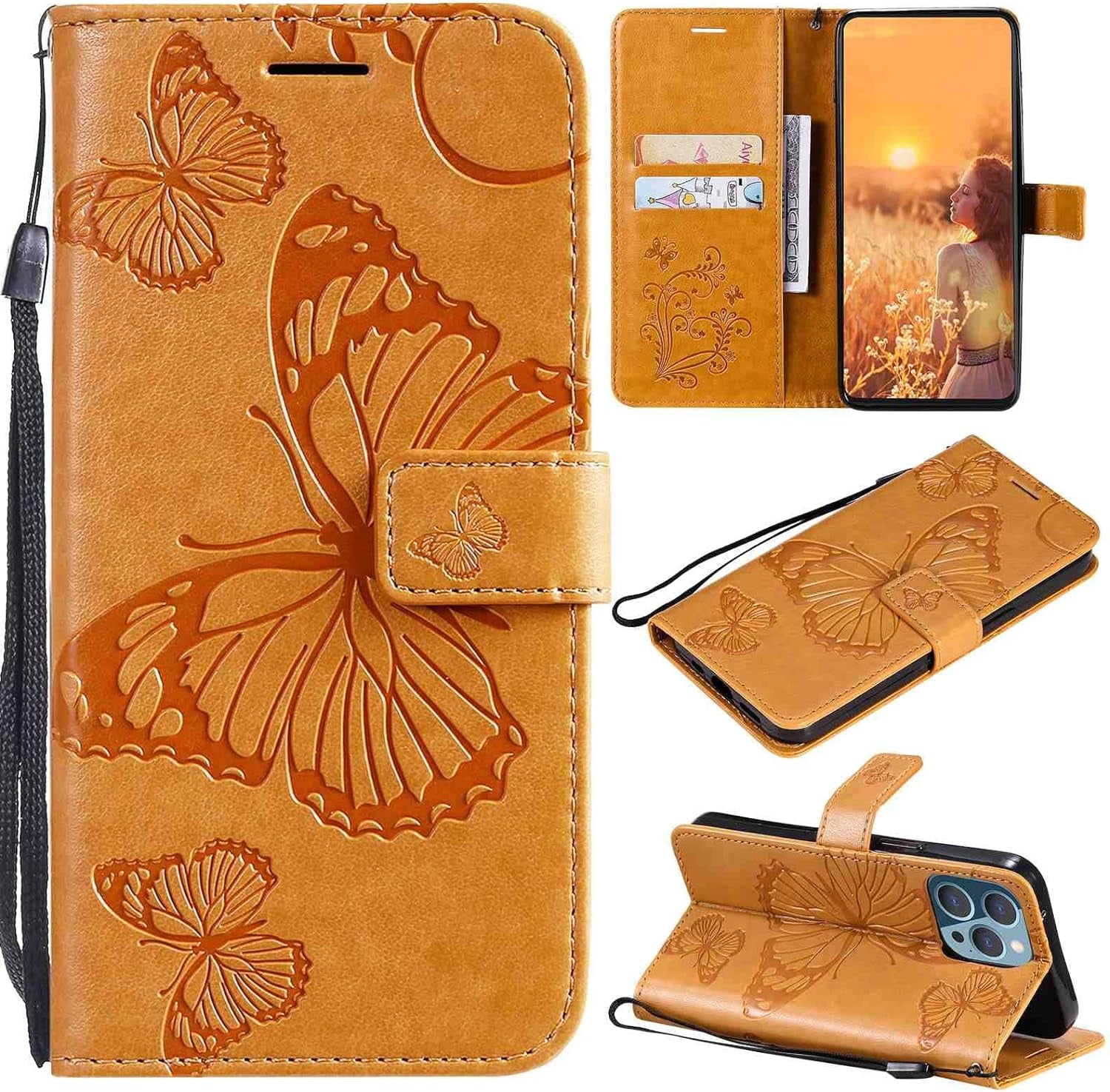 Fansipro Phone Cover Wallet Folio Case for LG V30, Premium PU Leather Slim Fit Cover for LG V30, 2 Card Slots, Exact Fit, Golden  Fansipro Yellow  