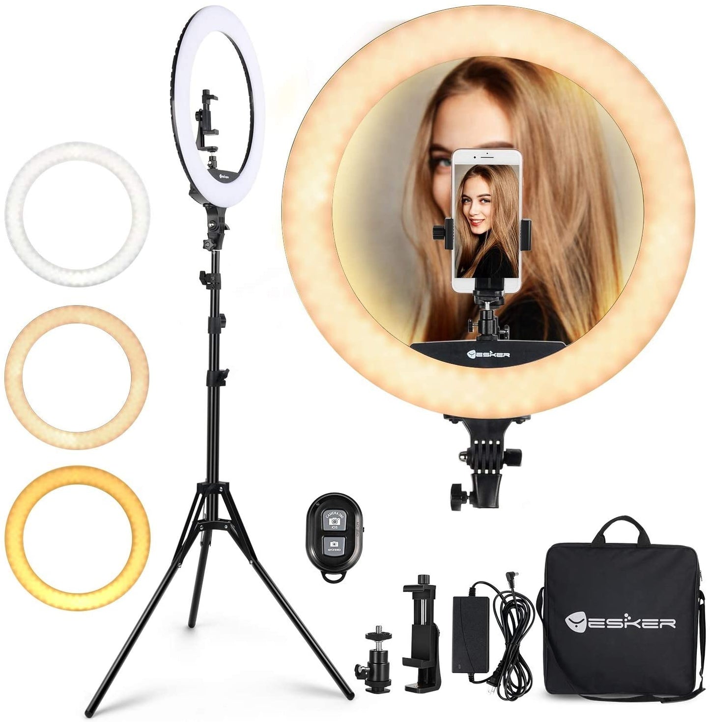 Ring Light 18 Inch LED Ringlight Kit with 73 Inch Tripod Stand with Phone Holder Adjustable 3200-6000K Color Temperature Circle MUA Lighting for Camera for Vlog, Makeup,Youtobe, Video Shooting, Selfie  Yesker   