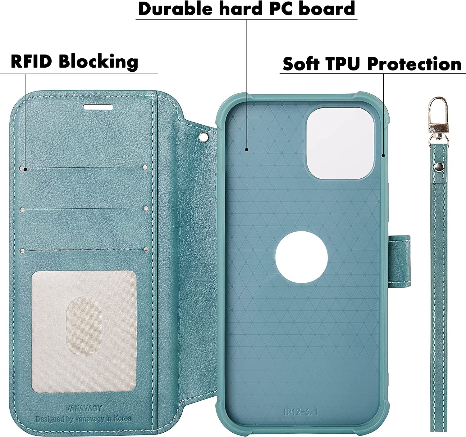 VANAVAGY Iphone 13 Mini Wallet Case Magsafe,Leather Flip Folio Phone Cover Supports Magsafe and Wireless Charging with RFID Block Card Holder and Wrist Strap,Forest Green  VANAVAGY   