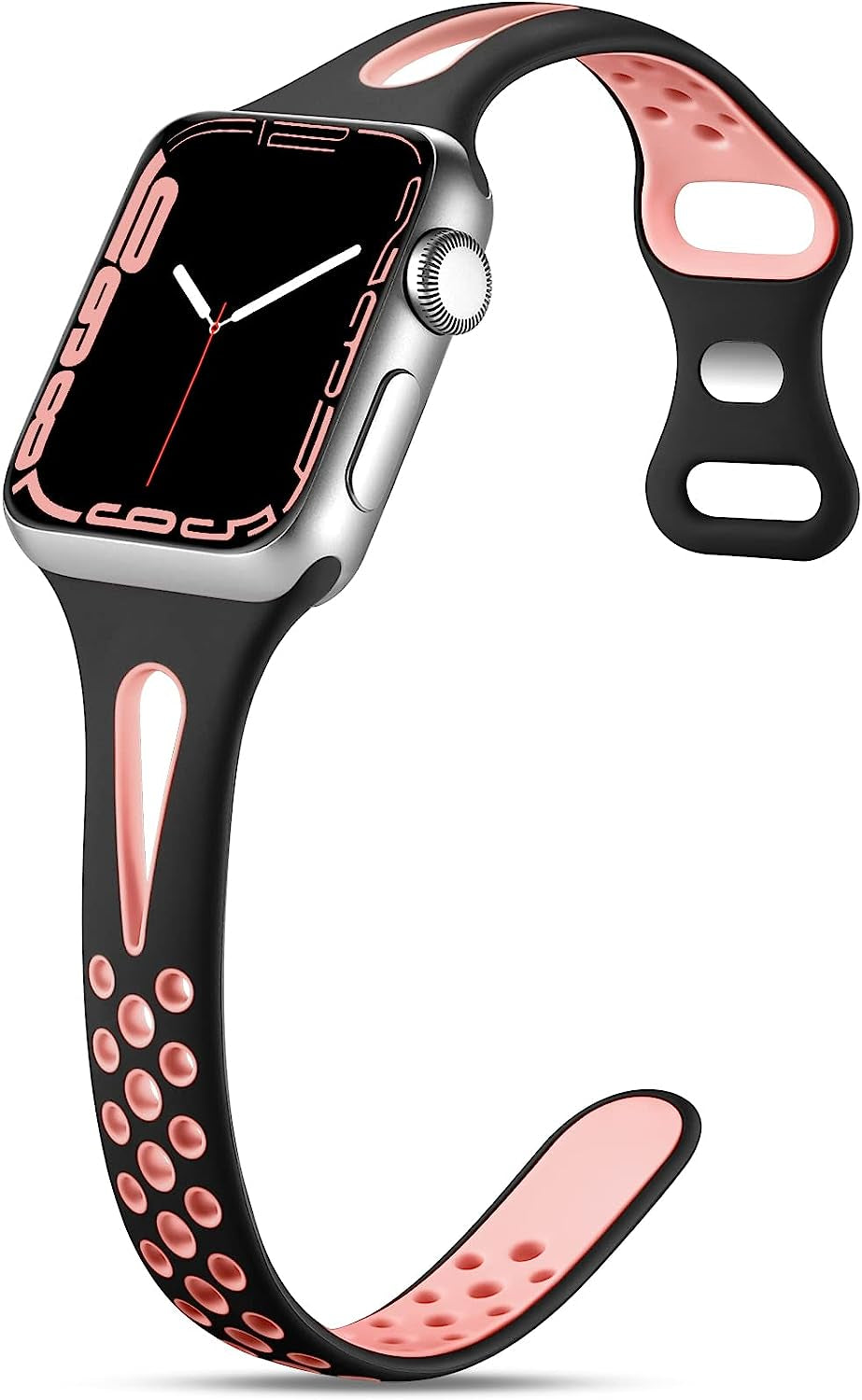 Getino Compatible with Apple Watch Band 40Mm 38Mm 41Mm 42M 44Mm 45Mm 49Mm for Women Men Iwatch SE Ultra Series 8 7 6 5 4 3 2 1, Stylish Durable Breathable Soft Silicone Slim Sport Replacement Bands  Getino Pink Sand/Black 38mm/40mm/41mm 