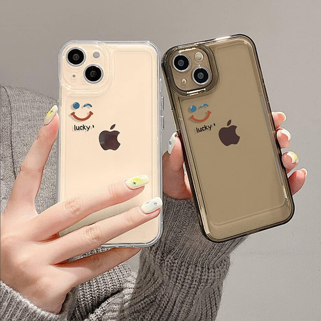 ZEZHOU Iphone 13 Mini Clear Case with Camera Lens Protector, Non Yellow Square Electroplated Edge, Upgraded Shockproof Inner Silicone Bumper Shell, Slim Thin Phone Case for Iphone 13 Mini 6.1", Black  ZEZHOU Clear Black Transparent, Smile Lucky Design Design For Iphone 13 Case, 6.1" 