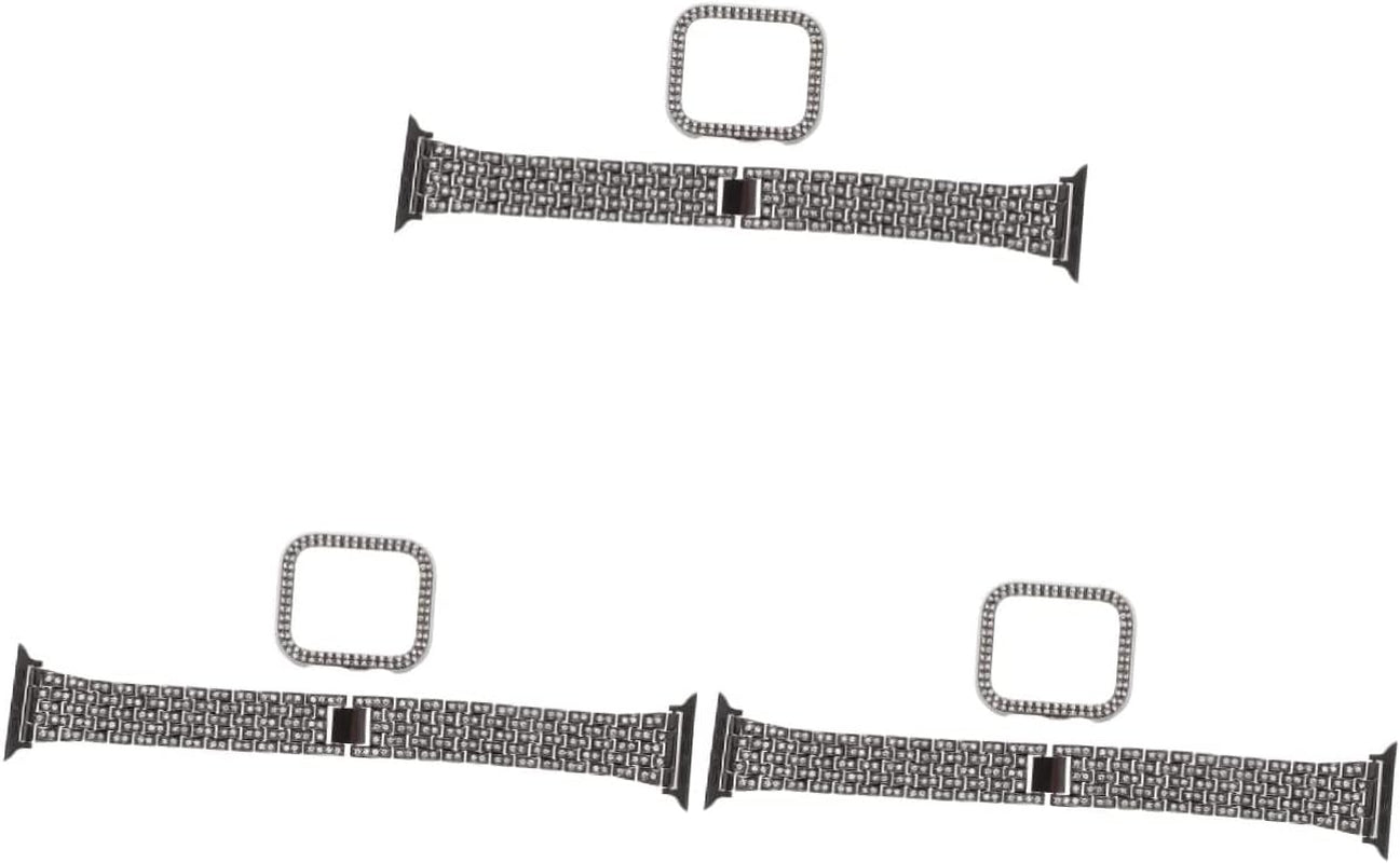 Mikikit Aplple Watch Bands 4 Sets Anti- Decorative Watch Case Band Watchband Anti-Slip Anti-Skid Portable Belt Rhinestone Metal of Replacement Replaceable Strap Slip  Mikikit Blackx3pcs 0.3X3.5X19CMx3pcs 