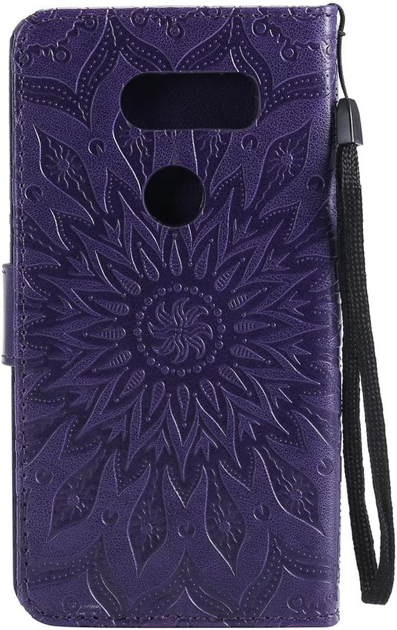 LG V30 Case LG V30 Cover EMAXELER Stylish Wallet 3D Embossed Kickstand Flip Relief Sun Flower Three Dimensional Cards Slot Cash Pockets PU Leather for LG V30 Sun Purple  EMAXELER   