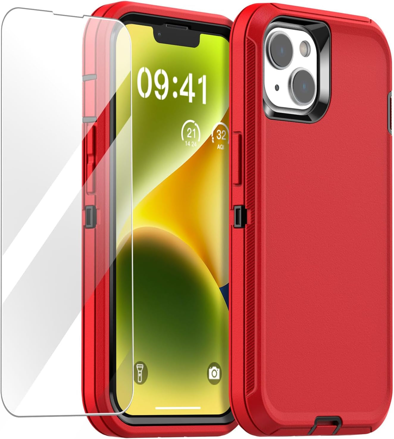 Aicase Magnetic Case for Iphone 14 Plus,Support Magnetic Car Mount Heavy Duty 2-Layer Pocket-Friendly Durable Military Grade Protection Shockproof/Dropproof Protective Cover for Iphone 14 plus 6.7"_1  AICase Red With Glass Protector  