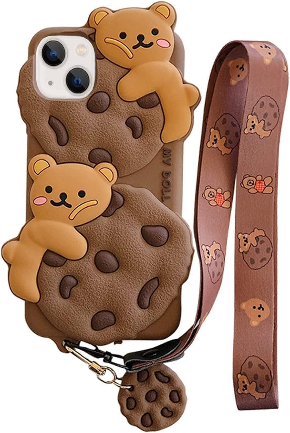 Yatchen for Iphone 12 Mini Case Cookie Bear Kawaii Phone Cases,Cute Case for Iphone 12 Mini with Strap Lanyard 3D Cartoon Bear Soft Silicone Protective Case Funny Women Girls for Iphone 12 Mini  Yatchen Bear Cookie Iphone 15 