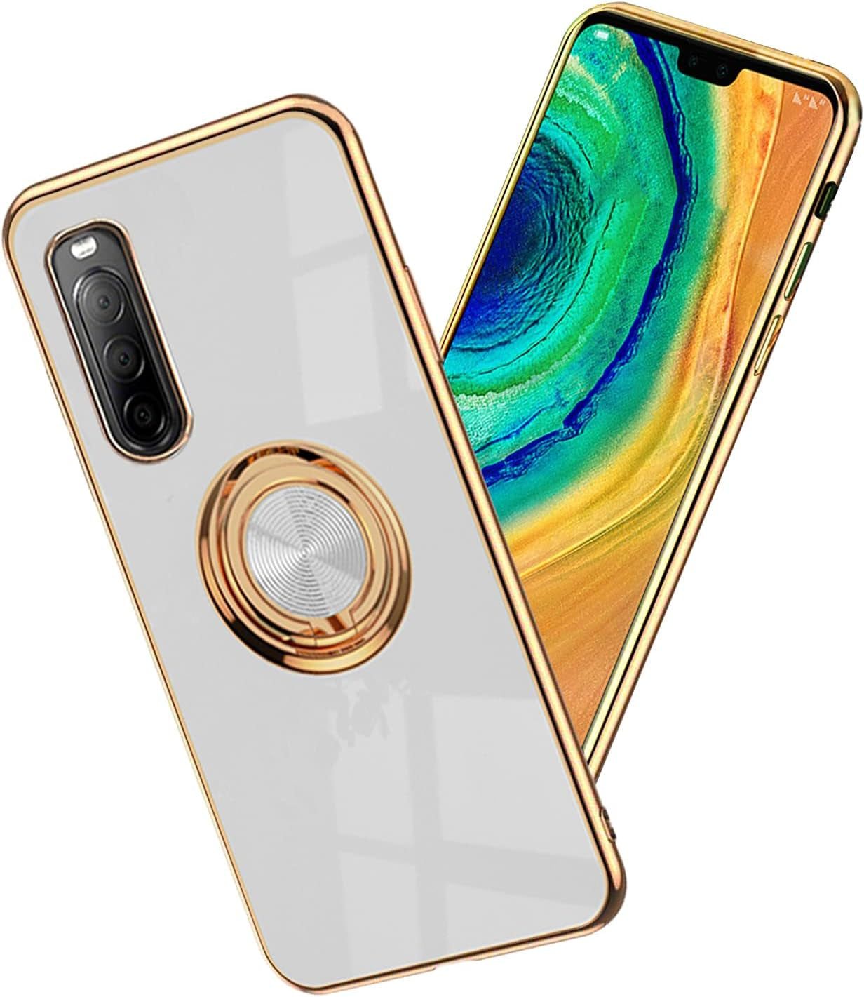 Yarxiawin Compatible with Sony Xperia 10 IV Case Ring Holder Magnet Silicone, Sony Xperia 10 IV Phone Case Silicone Thin White Cover Black 360° Rotatable Metal Kickstand (Gray)  Yarxiawin White  