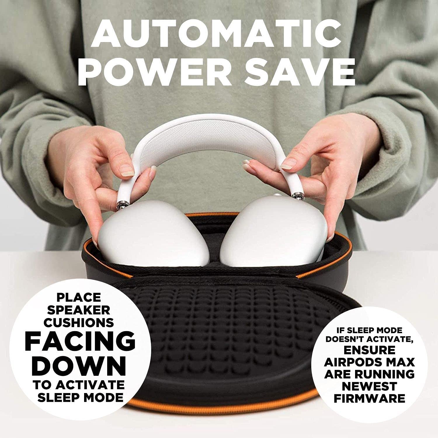 Vibeside Premium Smart Case for Airpods Max with Sleep Mode and Interior Mesh Pocket - Organizer Travel Carrying Case for Headphones - Protective Cover Storage Bag for Airpods Max Accessories  VIBESIDE   