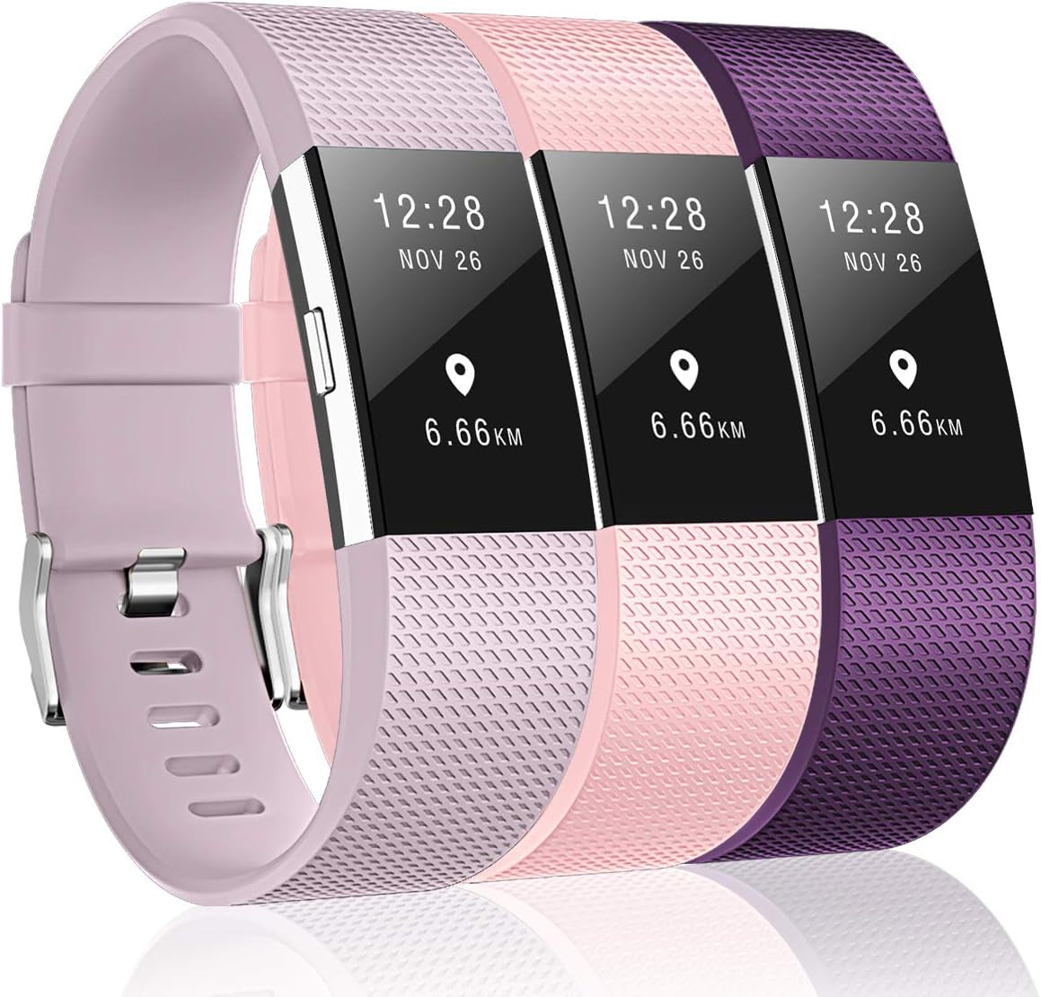3 Pack Bands Compatible with Fitbit Charge 2, Classic & Special Edition Replacement Bands for Fitbit Charge 2, Women Men  OYODSS Lavender/Blush Pink/Plum Small( 5.5"-6.7" ) 