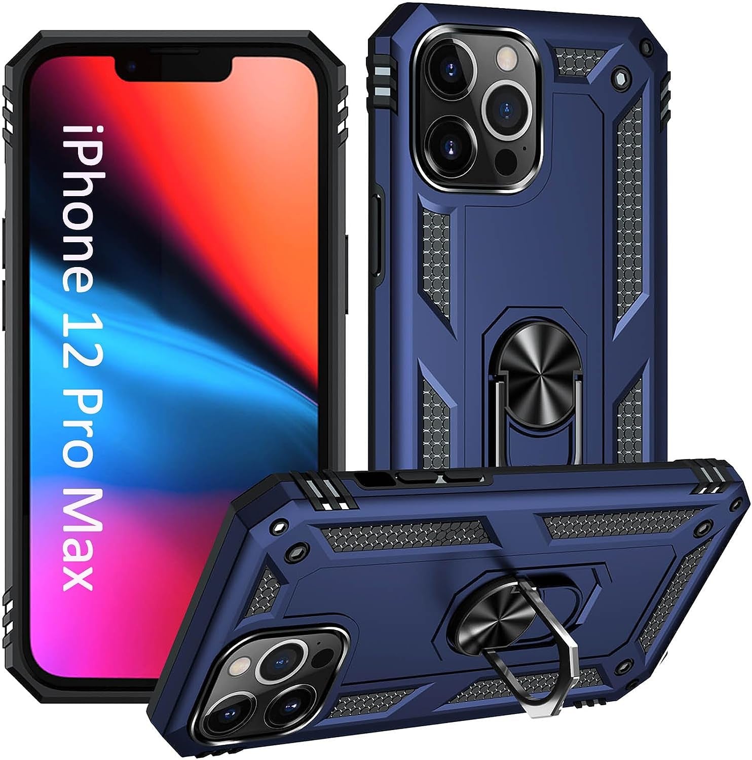 ADDIT Military Grade Iphone 12 Pro Max Case - 6.7" Slim Fit, Heavy Duty Protection, Rotatable Magnetic Kickstand, TPU & Polycarbonate, Black  ADDIT Blue Iphone 12 Pro Max [6.7"] 