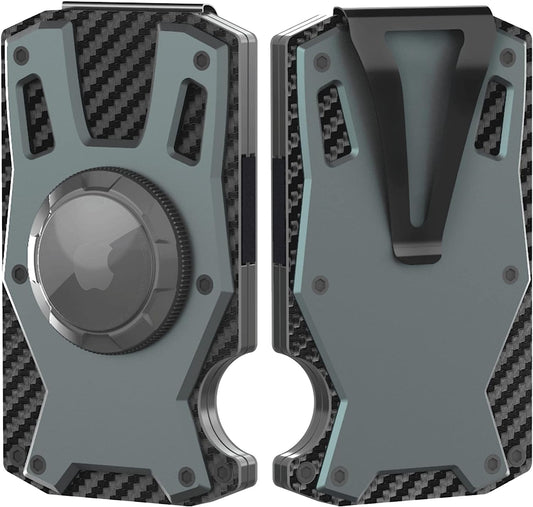 Mvgges Airtag Wallet(No Airtag), Slim Minimalist Wallet with Airtag Holder,Carbon Fiber RFID Blocking Wallet, Airtag Case,Smart Wallet for Men(Greenmetal)  Mvgges   