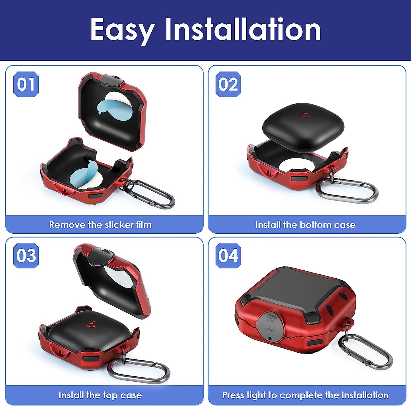 NUOMIJIO Case for Beats Fit Pro 2021 with Secure Lock Full Body Shock-Absorbing Anti-Scratch Hard Shell Protective Cover Compatible with Beats Fit Pro with Keychain (Red)  NUOMIJIO   