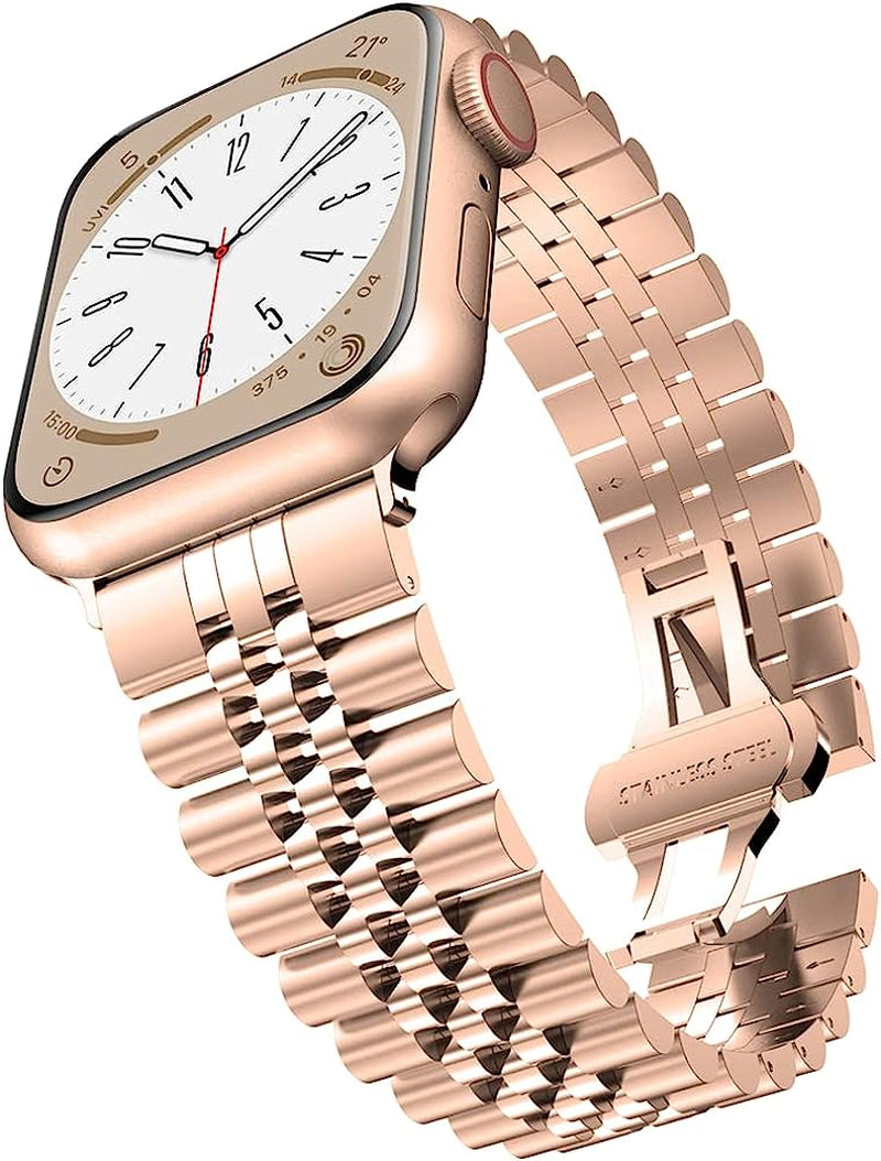 Baozai Compatible with Apple Watch Band Series 5 44Mm 42Mm, Stainless Steel Iwatch Band with Butterfly Folding Clasp for Iwatch Band Series 5/4/3/2/1  baozai Rose Gold 41/40/38 mm 