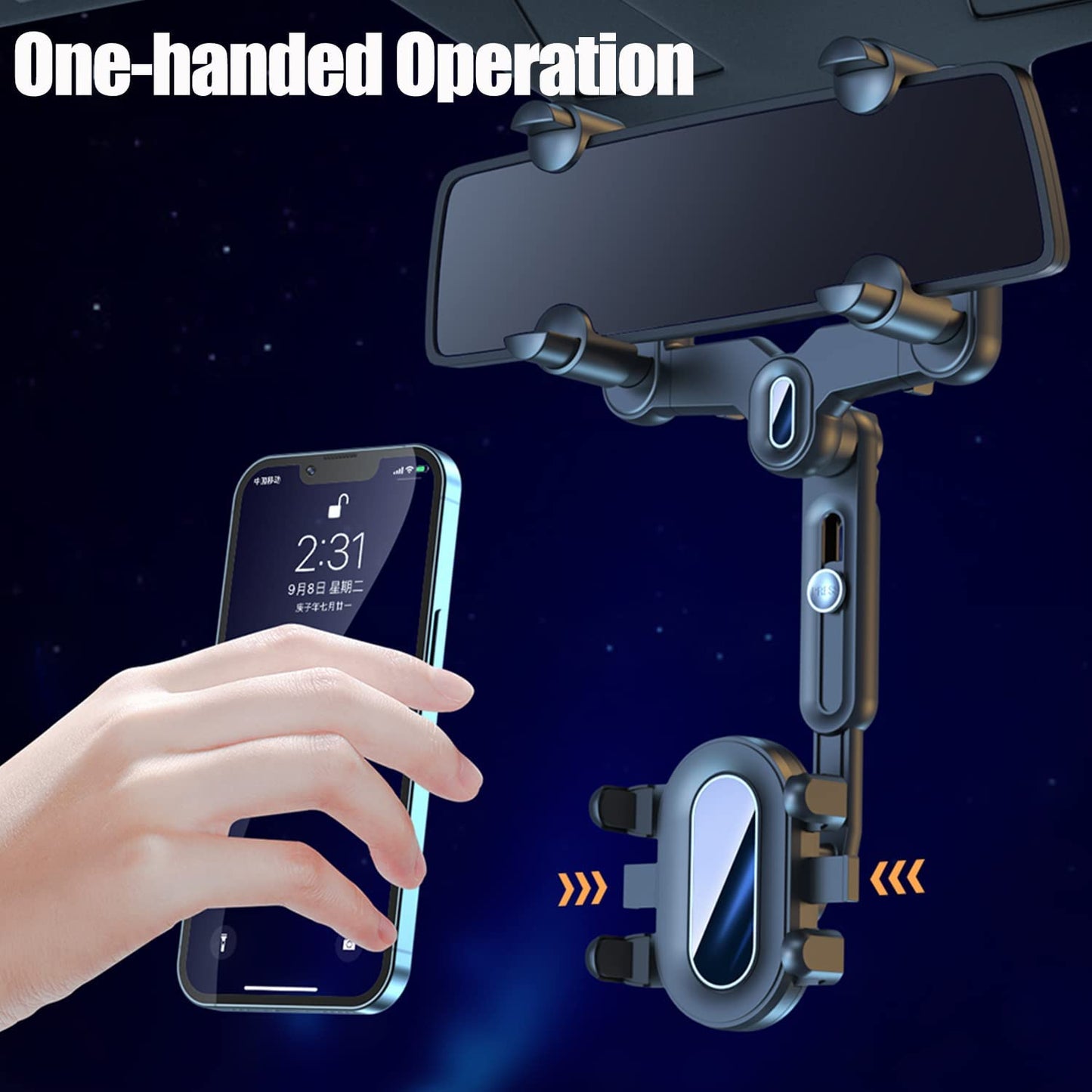 2023 Rearview Mirror Phone Mount for Car,[Big Rear Mirrors Friendly] Rear View Mirror Phone Holder,Universal Multifunctional Adjustable Car Phone Holder Mount Fit All Mobiles & Cars  Miiscase   