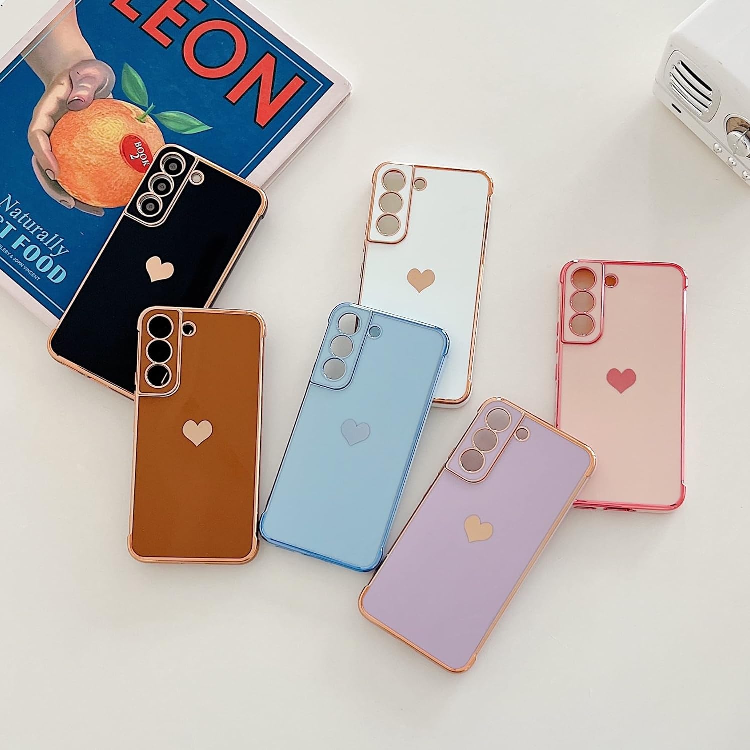 Phylla Design for Samsung Galaxy S22 Plus/S22+ Phone Case,Cute Love Heart Luxury Gold Plating Edge Case for Women Men Camera Protection Shockproof Bumper with Side Small Heart Pattern (Blue)  phylla\1   