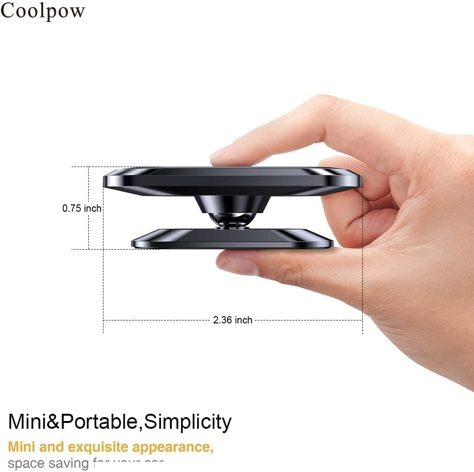 【2-Pack】Magnetic Phone Holder for Car, [ Super Strong Magnet ] [ with 4 Metal Plate ] Iphone Magnetic Car Mount for Cell Phone, [ 360° Rotation ] Universal Dashboard Adhesive Car Magnetic Phone Mount  Coolpow   