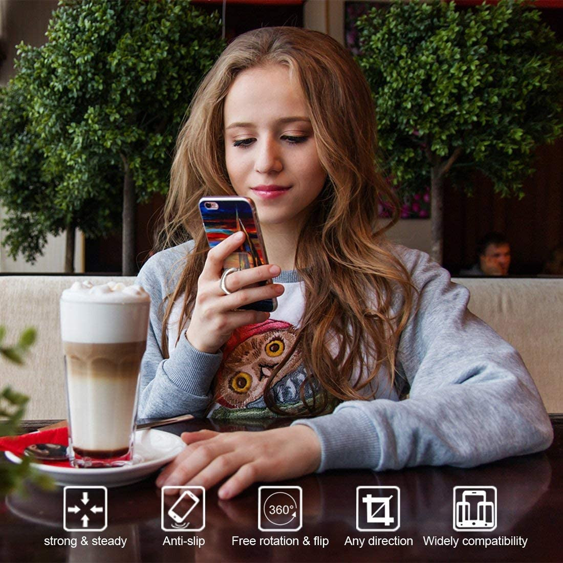 Crystal Flower Fruit Shape Ring Stent 360°Rotation Finger Ring Grip Cell Phone Ring Holder Stand (Strawberry)  Ailifly   