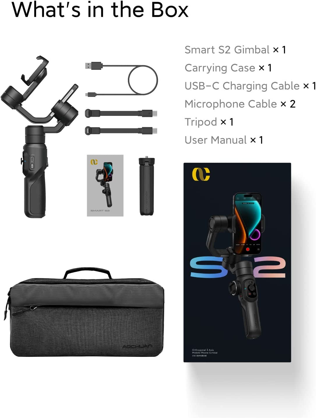 AOCHUAN Smart S2 Gimbal Stabilizer for Smartphone Professional Industry-Standard 3-Axis Phone Gimbal with Extendable Rod Microphone Fill Light Gimbal for Iphone and Android Vlogging Tiktok Youtube  AOCHUAN   