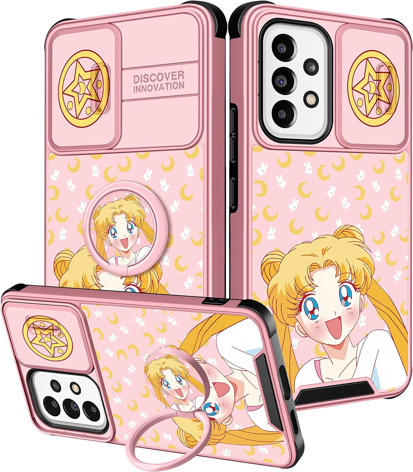 Oqpa for Samsung Galaxy A53 5G Case Cute Cartoon for Women Girly Girls Boys Kids Kawaii Funny Samsung A53 Phone Case Cover with Camera Cover+Ring Holder for Galaxy A53 5G, Happy Miki  meitong2020 Moon Girls  