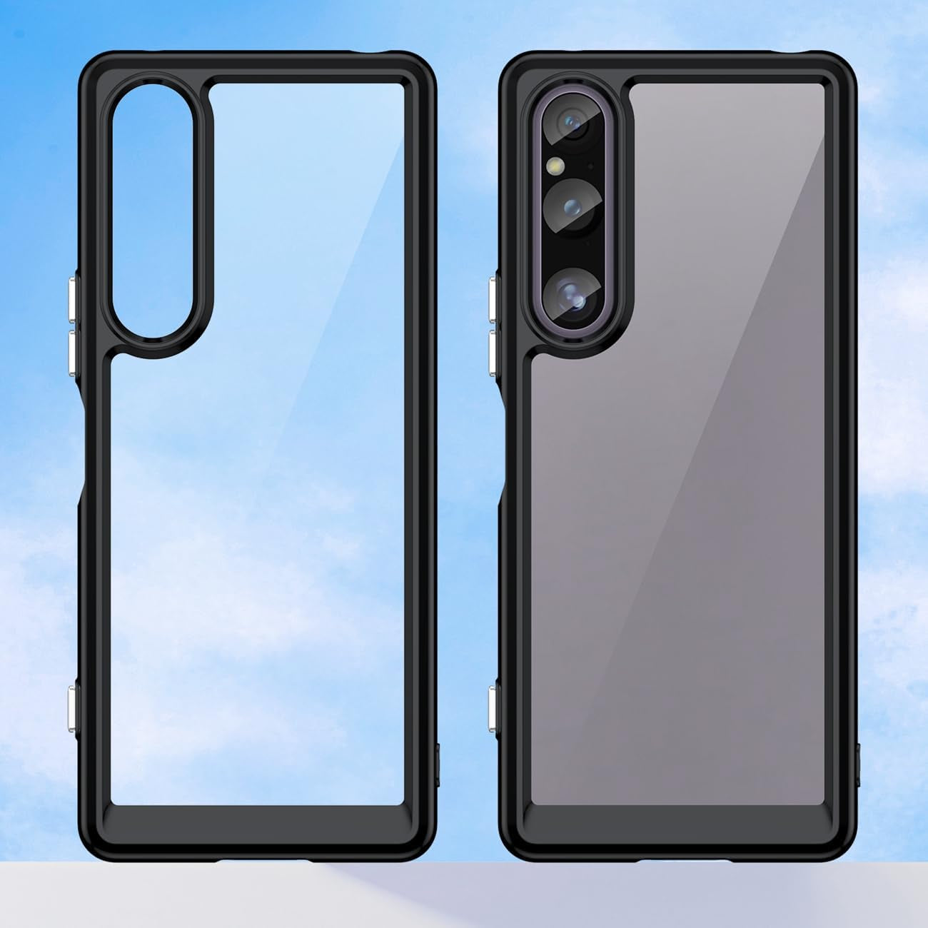 DFTCVBN Phone Case for Xperia 1 V Case, Sony 1V XQDQ62 Case with HD Screen Protector, Soft Bumper with Clear Crystal PC Hard Back Shockproof Cover Cases for Sony Xperia 1 V Black  DFTCVBN   