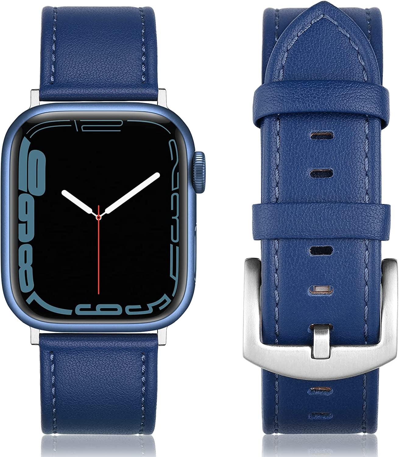 SWEES Leather Band Compatible with Apple Watch Bands 45Mm 42Mm 44Mm Men Women, Vintage Genuine Leather Wristband Replacement Band Compatible for Iwatch Series 8 7 6 5 4 3 2 1 SE Retro Walnut  SWEES Classic Blue 42mm / 44mm / 45mm 