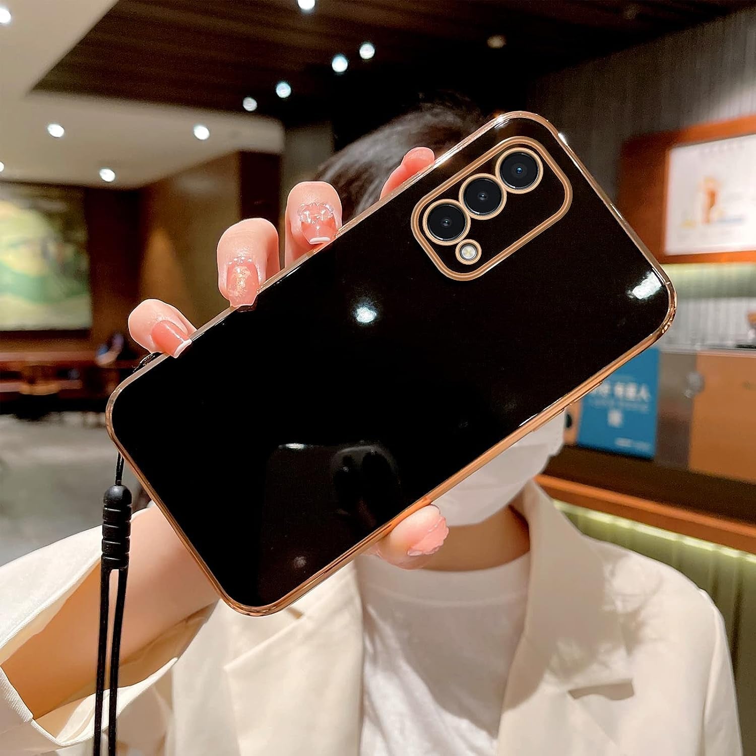 For Oneplus Nord N200 5G Case, N200 Phone Case for Women Electroplating Cute Luxury Bling Aesthetic Trendy Pretty, Full Camera Soft TPU Protection Shockproof Cover for Oneplus Nord N200 5G (Black)  KuDiNi   