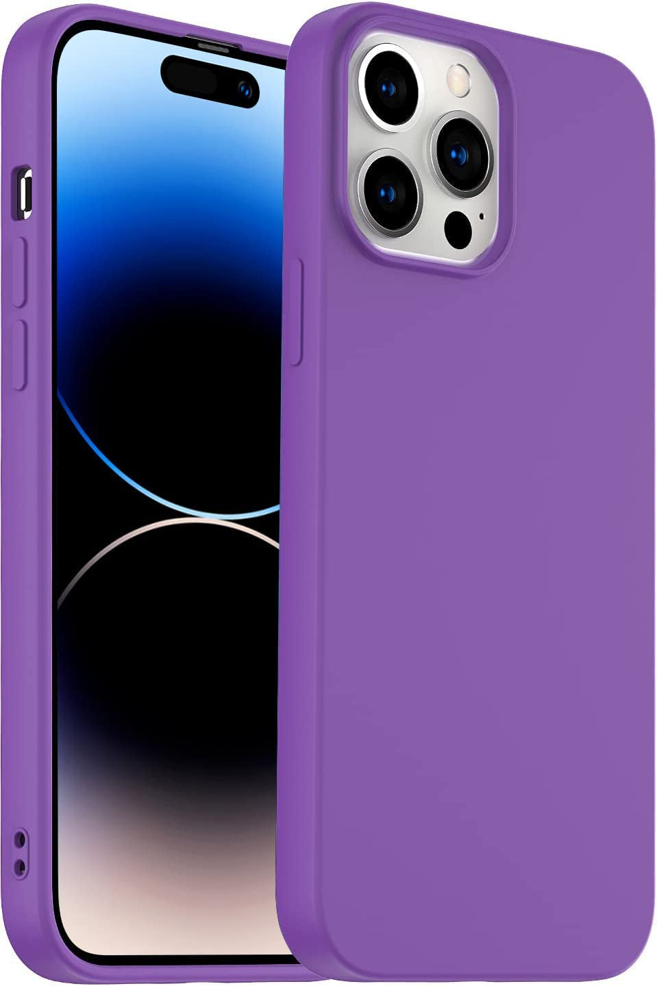 Amytor Designed for Iphone 14 Pro Case, Silicone Ultra Slim Shockproof Phone Case with Soft Anti-Scratch Microfiber Lining, [Enhanced Camera Protection] 6.1 Inch (Coral)  Amytor Dark Purple Iphone 14 Pro 