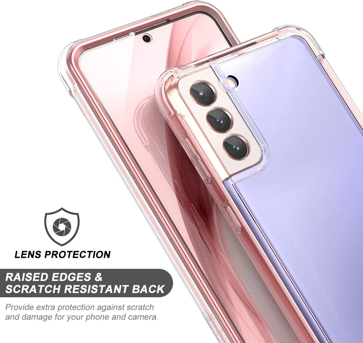 SURITCH for Samsung Galaxy S21 Clear Case 6.2" (Only), [Built-In Screen Protector] Full Body Protective Hard Shell+Soft TPU Phone Case for Samsung S21 -(Rose Gold Edge)  SURITCH   