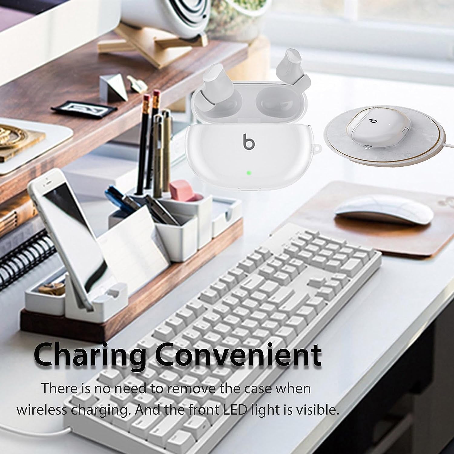 Miimall Compatible for Beats Studio Buds + Case Clear, [Anti-Yellowing][Portable Keychain] Shockproof Soft TPU Protective Cover Case for New Beats Studio Buds plus 2023/Studio Buds Buds Accessories  Miimall   