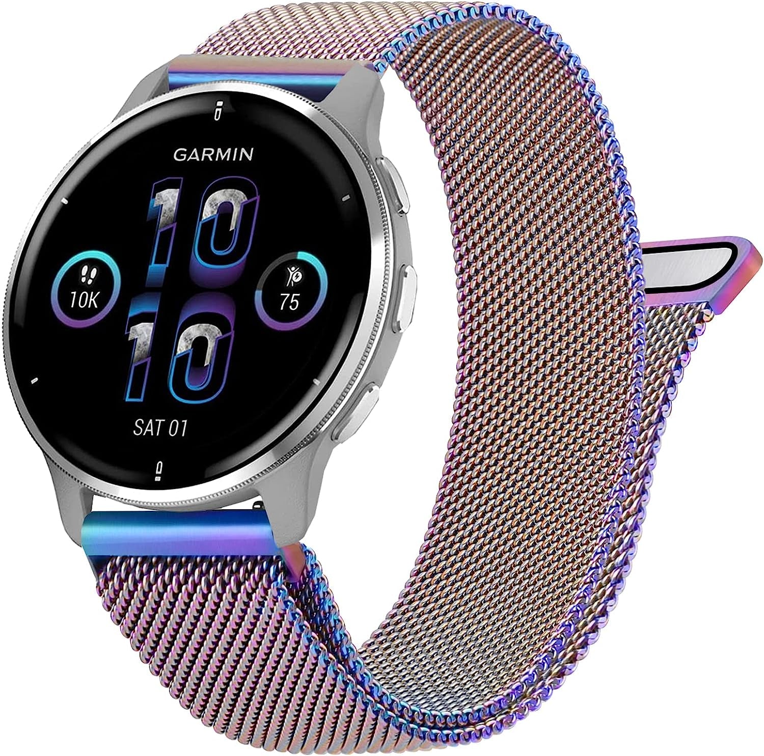 Metal Bands for Garmin Venu / Venu 2 plus / Venu Sq Watch Band Women Men, 20Mm Stainless Steel Replacement Wristband Strap for Garmin Vivomove Sport, Vivoactive 3 / 3 Music, Forerunner 645 / 245 Music Smart Watch  Wanme Colorful  