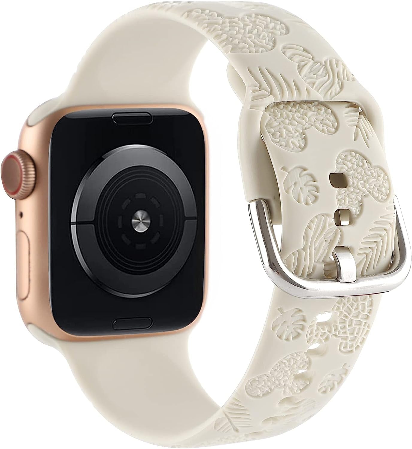 Cartoon Leopard Zebra Engraved Silicone Watchband Cute Soft Strap Sport Bracelet Band Compatible with Apple Watch Series 8 7 6 5 4 3 2 1/SE Ultra  Gadgetisan Antique White 42/44/45/49 mm 