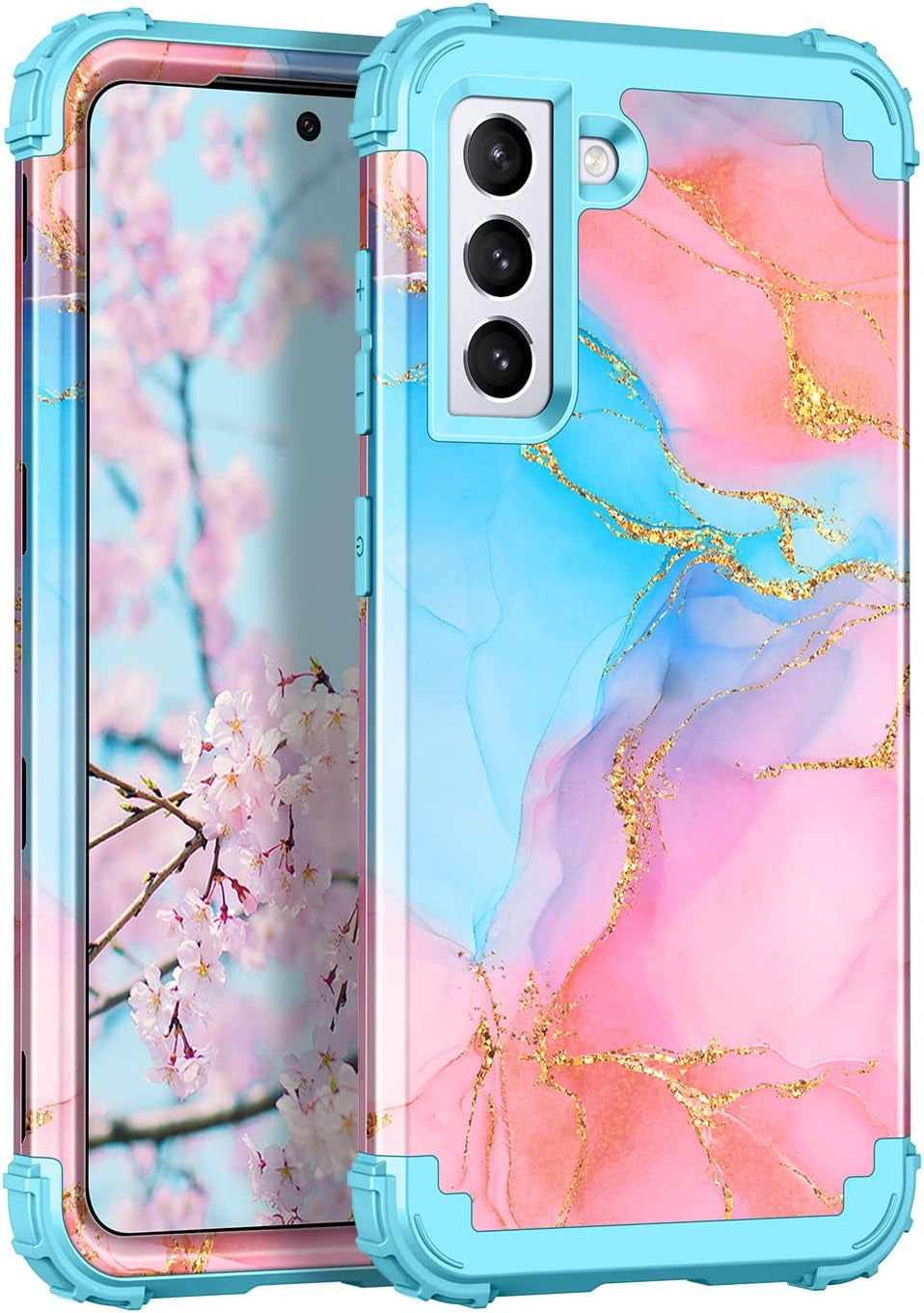 Rancase for Galaxy S21 5G Case,Three Layer Heavy Duty Shockproof Protection Hard Plastic Bumper +Soft Silicone Rubber Protective Case for Samsung Galaxy S21 5G 6.2 Inch,Purple Mandala  Rancase Pink/Blue  