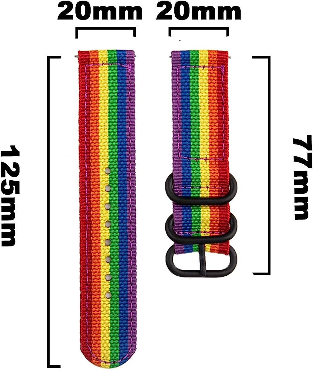 20Mm Watch Band Rainbow Pride for Samsung Watch 4 44Mm/40Mm/ Watch4 Classic 46Mm/42Mm,3 41Mm/42Mm/46Mm Galaxy Active 2 40Mm 44Mm/Gear Sport/S4/S2,Women LGBTQ Nylon Bands Replacement Quick Release for Garmin Accessories  NYKKOLA   