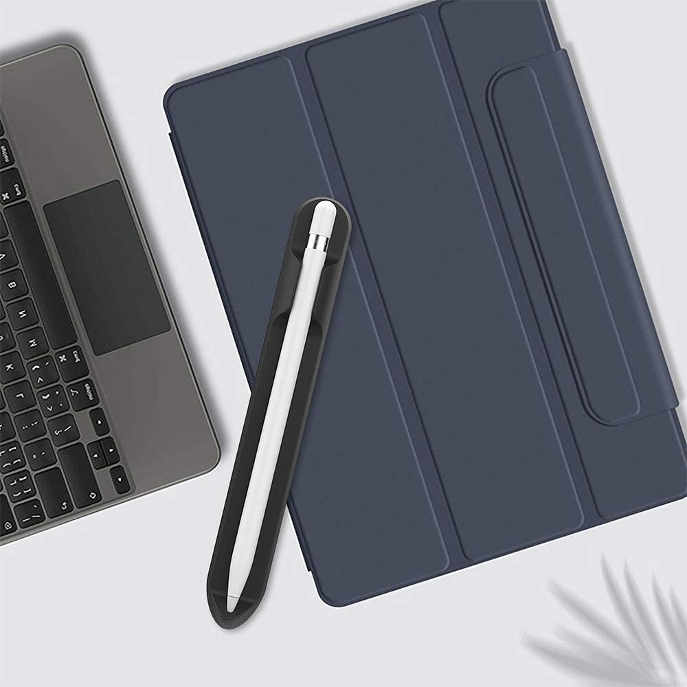 Doormoon Pencil Holder for Apple Ipad 2020 (8Th Gen) 2019 2018/ Ipad Air/ 9.7 / Pro 9.7"/ Pro 10.5"/12.9"/Pro 12.9/, Magnetic Silicone Apple Pencil 1St 2Nd Gen Leather Pocket Sleeve (Black)  Doormoon   
