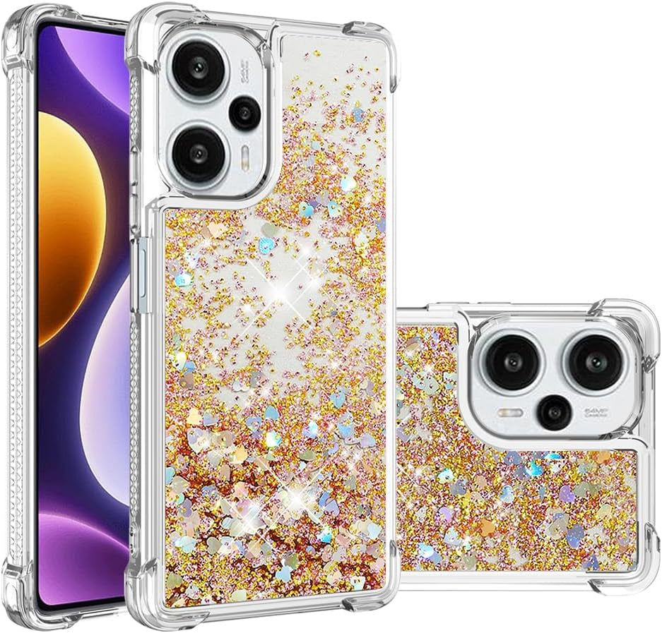 LEMAXELERS Case for Xiaomi Poco F5 5G, Bling Glitter Liquid Clear Case Floating Quicksand Shockproof Protective Sparkle Silicone Soft TPU Case for Xiaomi Poco F5 5G. YBL Love Rose  LEMAXELERS Love-3 Xiaomi Poco F5 Pro 5G 