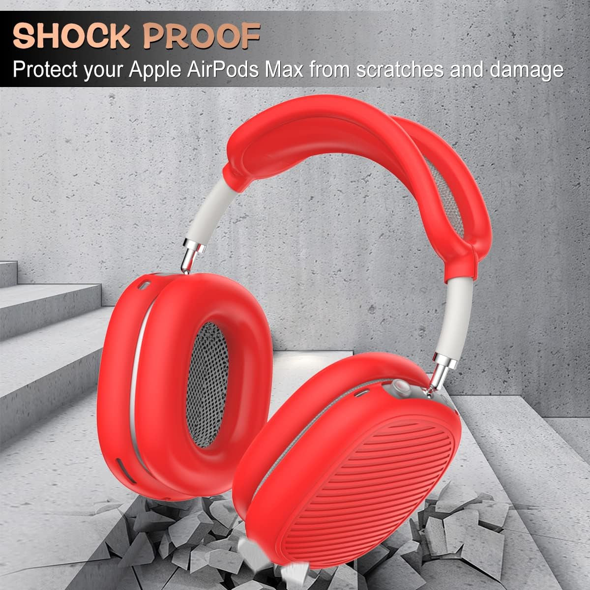 Woocon 4 Set Soft Silicone Case for Airpods Max Headhones, New Sweat Proof Earpad Cover/Ear Cover/Headband Cover/Headband Cushion Protector Accessories Design Unisex for Apple Airpods Max - Red  Woocon   