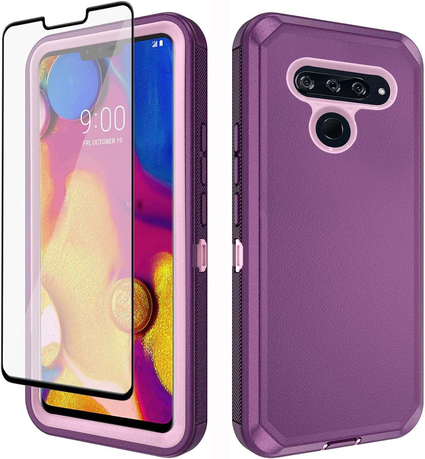 Asuwish Phone Case for LG V40 Thinq with Tempered Glass Screen Protector and Cell Cover Hybrid Shockproof Hard Protective Accessories LGV40 Storm V 40 Thin Q V40Thinq LG40 40V 40Thinq Women Purple  Asuwish   