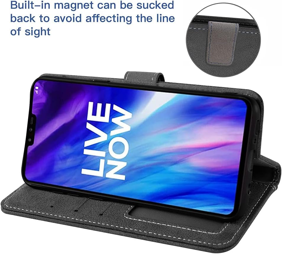 Compatible with LG V40 Thinq Wallet Case and Tempered Glass Screen Protector Flip Cover Credit Card Holder Stand Cell Phone Cases for LGV40 Storm V 40 Thin Q V40Thinq LG40 40V 40Thinq Women Men Black  NSS   