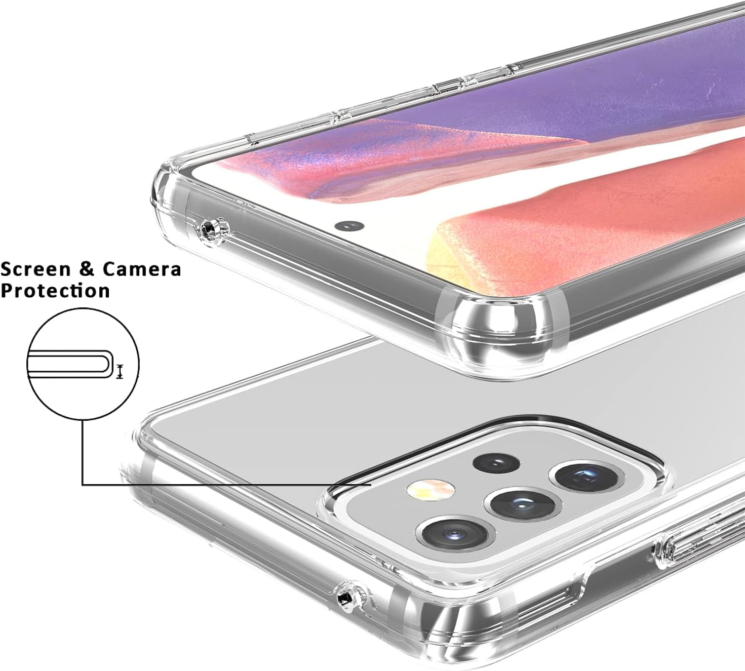 TJS Compatible with Samsung Galaxy A53 5G Case, with Tempered Glass Screen Protector, Hybrid Shockproof Protective Cover Hard Back Drop Protection Phone Case Cover (Clear)  TJS   