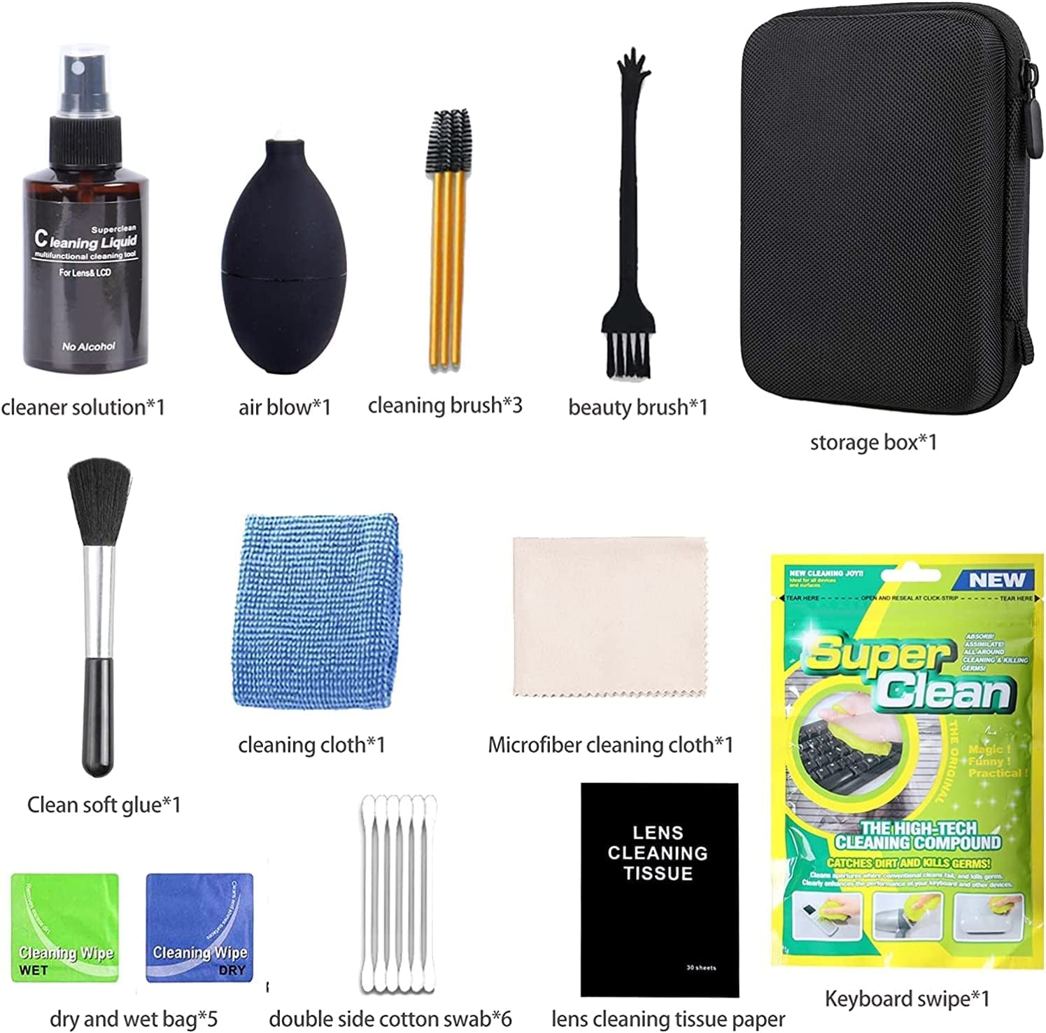 Cleaning Kit for Laptop,Pc TV Screen Microfiber Cleaning Cloth Swabs & Case for Electronic Devices, Camera Lens Cleaning, with Storage Box (12Pcs)  Guangzhou Chuangdu Digital Technology Co., Ltd   
