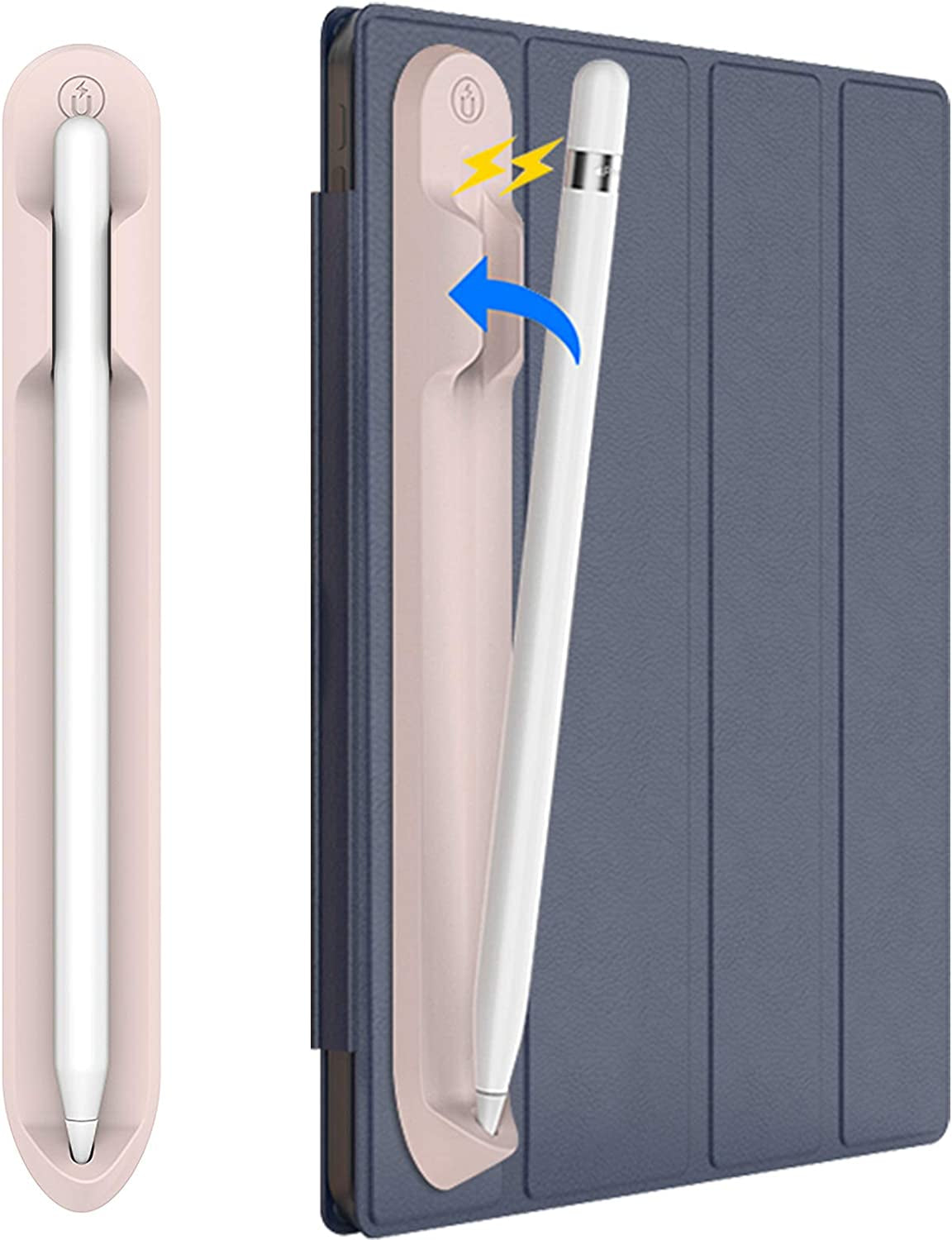 Doormoon Pencil Holder for Apple Ipad 2020 (8Th Gen) 2019 2018/ Ipad Air/ 9.7 / Pro 9.7"/ Pro 10.5"/12.9"/Pro 12.9/, Magnetic Silicone Apple Pencil 1St 2Nd Gen Leather Pocket Sleeve (Black)  Doormoon Pink  