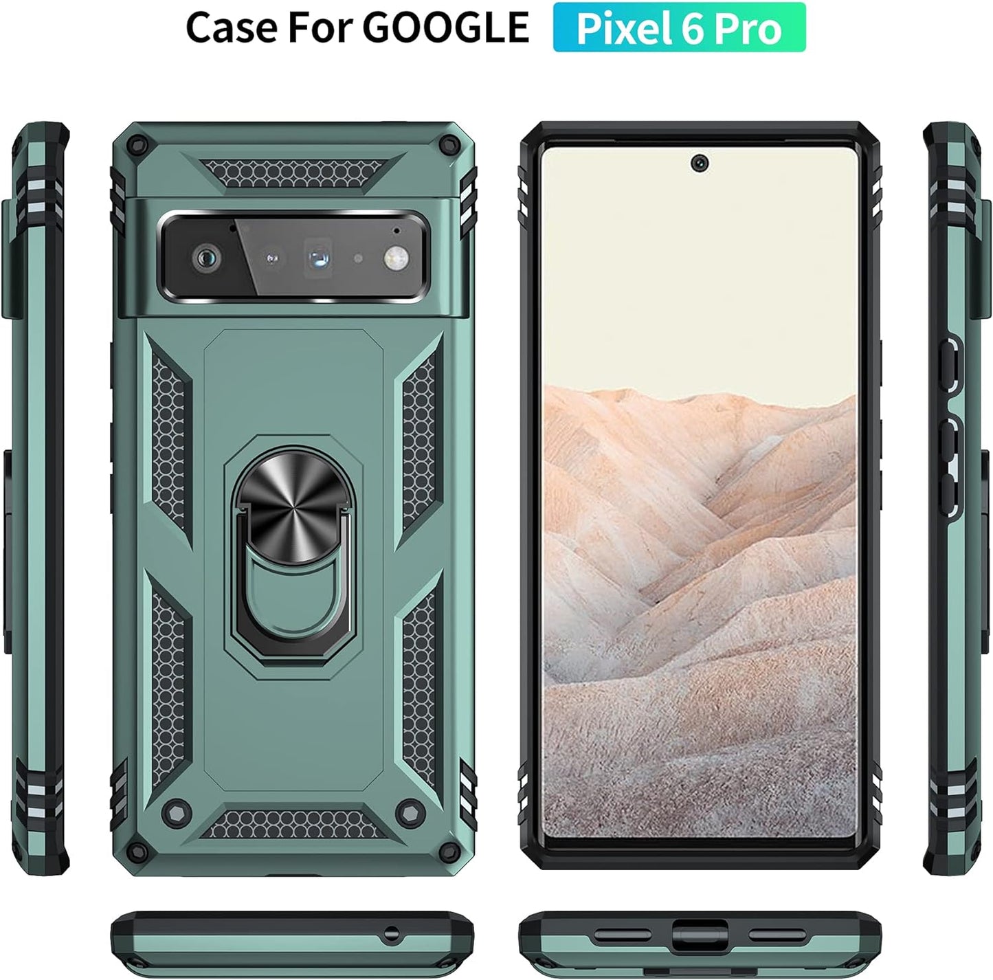 Korecase Designed for Google Pixel 6 Pro Case Heavy Duty Rugged Full Body Shockproof Scratch Proof Screen Protection Built-In 360 Ring Kickstand Military Hard Cover for Men Women Green  Korecase   