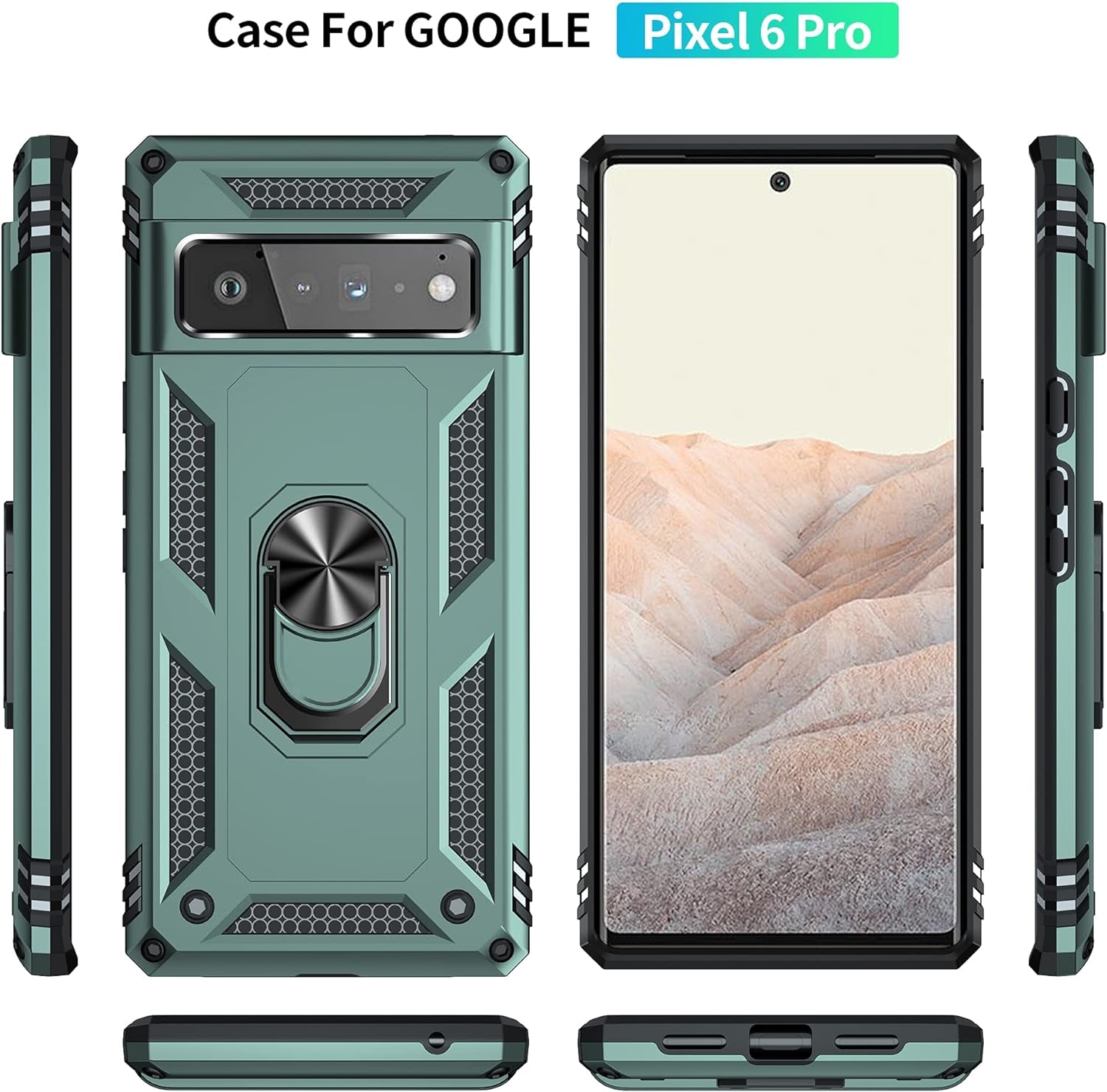 Korecase Designed for Google Pixel 6 Pro Case Heavy Duty Rugged Full Body Shockproof Scratch Proof Screen Protection Built-In 360 Ring Kickstand Military Hard Cover for Men Women Green  Korecase   