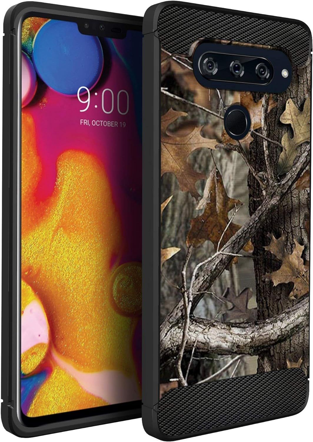Casesondeck Camo Case Compatible with LG V40 Thinq, Carbon Fiber Texture Slim Fitted Matte Cover with Design(Tree Camo)  CasesonDeck   