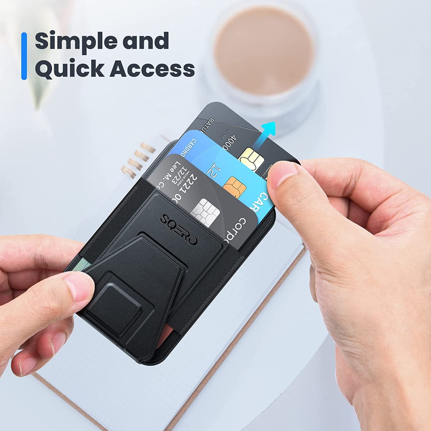 SQERO Magnetic Card Wallet with Foldable Stand for Iphone, Leather Magnetic Wallet for Iphone 14 Iphone 13 Iphone 12, Iphone Wallet Fit 4-6 Cards - Black  SQERO   