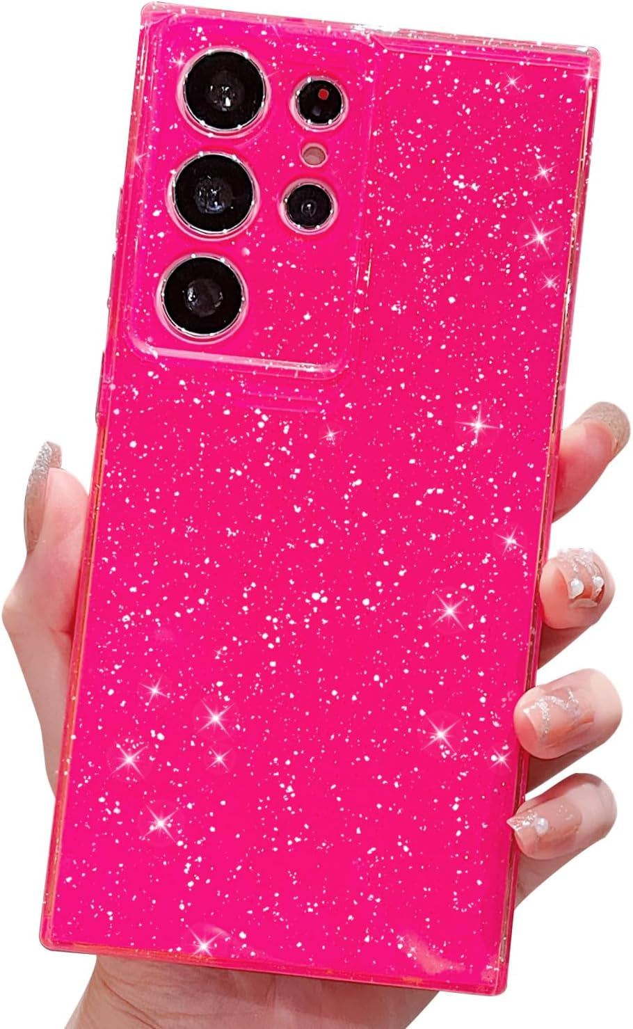 MINSCOSE Compatible with for Samsung Galaxy S22 plus Case,Cute Neon Bright Color,Glitter Bling Thin Slim Shockproof Silicone Sparkly Case, Soft TPU Phone Case for Women Girl-Black  MINSCOSE Hot Pink S22 Ultra 