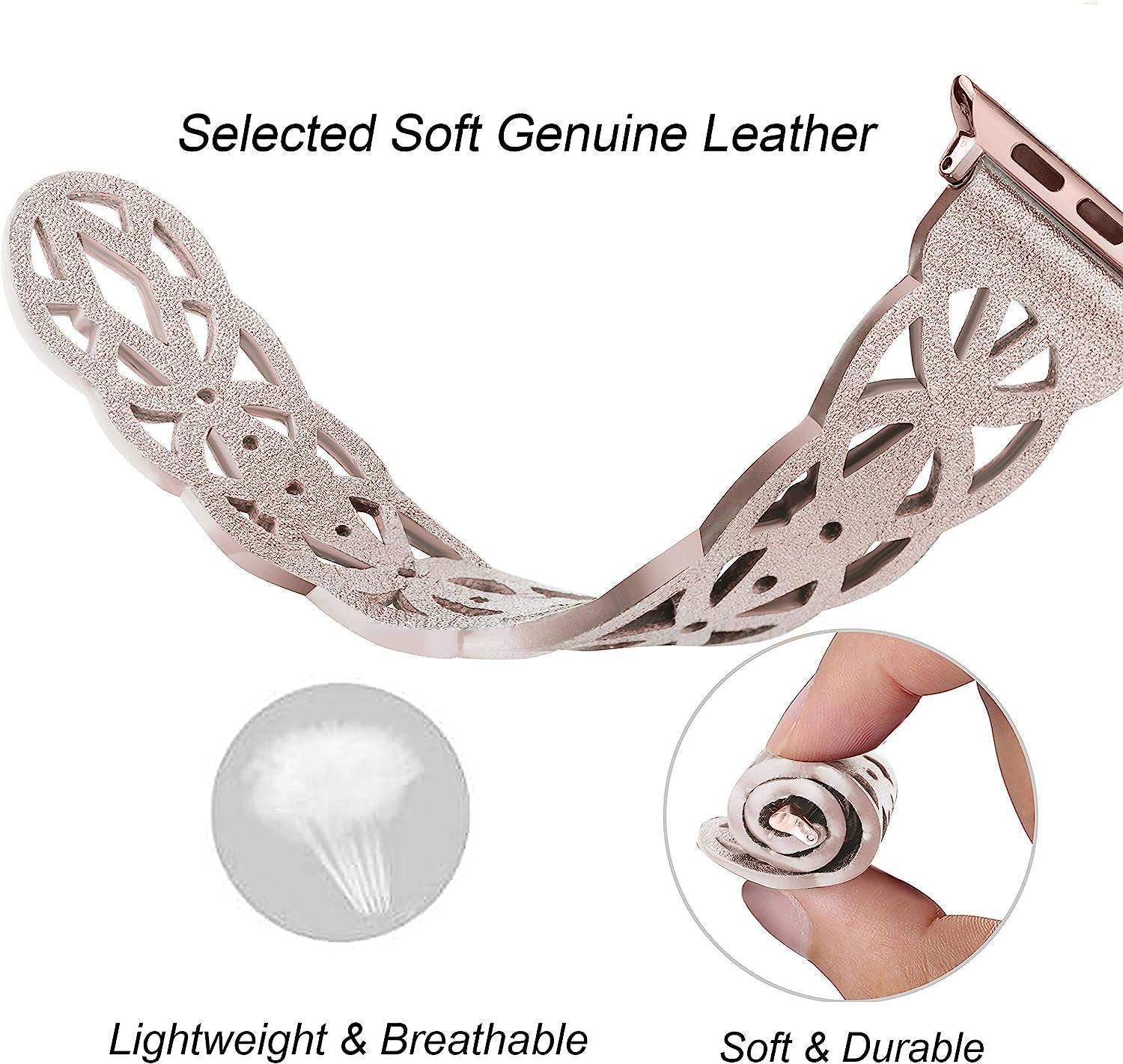 Secbolt Hollowed-Out Leather Band Compatible with Apple Watch 38Mm 40Mm 41Mm 42Mm 44Mm 45Mm Iwatch Series 8/7/6/SE/5/4/3/2/1, Elegant Top-Grain Leather Wristband Strap Accessories for Women  Secbolt   