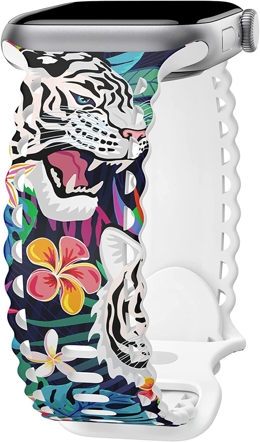 Upfurmach Compatible with Apple Watch Band 41Mm 40Mm 38Mm 49Mm 45Mm 44Mm 42Mm Women Girl, Rose Floral Print Lace Hollow-Out Soft Silicone Sport Bands for Iwatch Ultra SE Series 8 7 6 5 4 3 2 1, Rosb-38  UpfurMach C-Colorful Tiger 41mm/40mm/38mm 