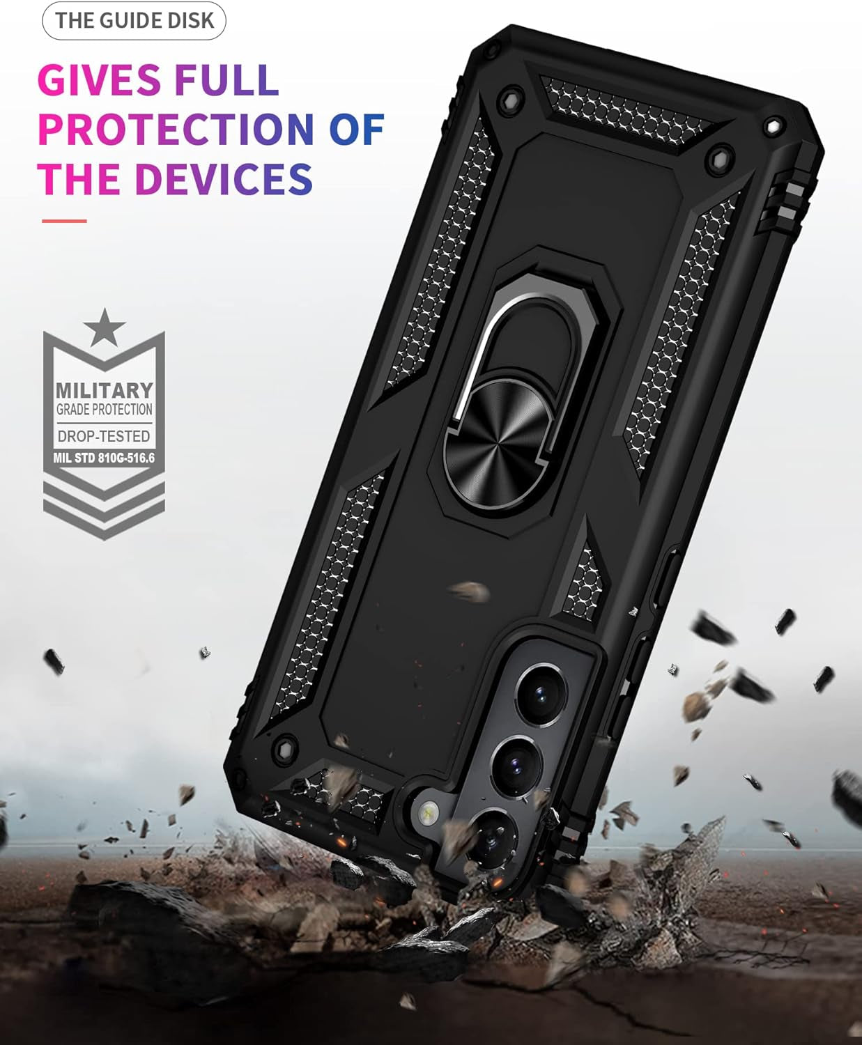 Dionsibei Military Grade Drop Impact for Samsung Galaxy S22 Case Galaxy S22 5G Case 360 Metal Rotating Ring Kickstand Holder Armor Heavy Duty Shockproof Case for Galaxy S22 Phone Case (Black)  Dionsibei   