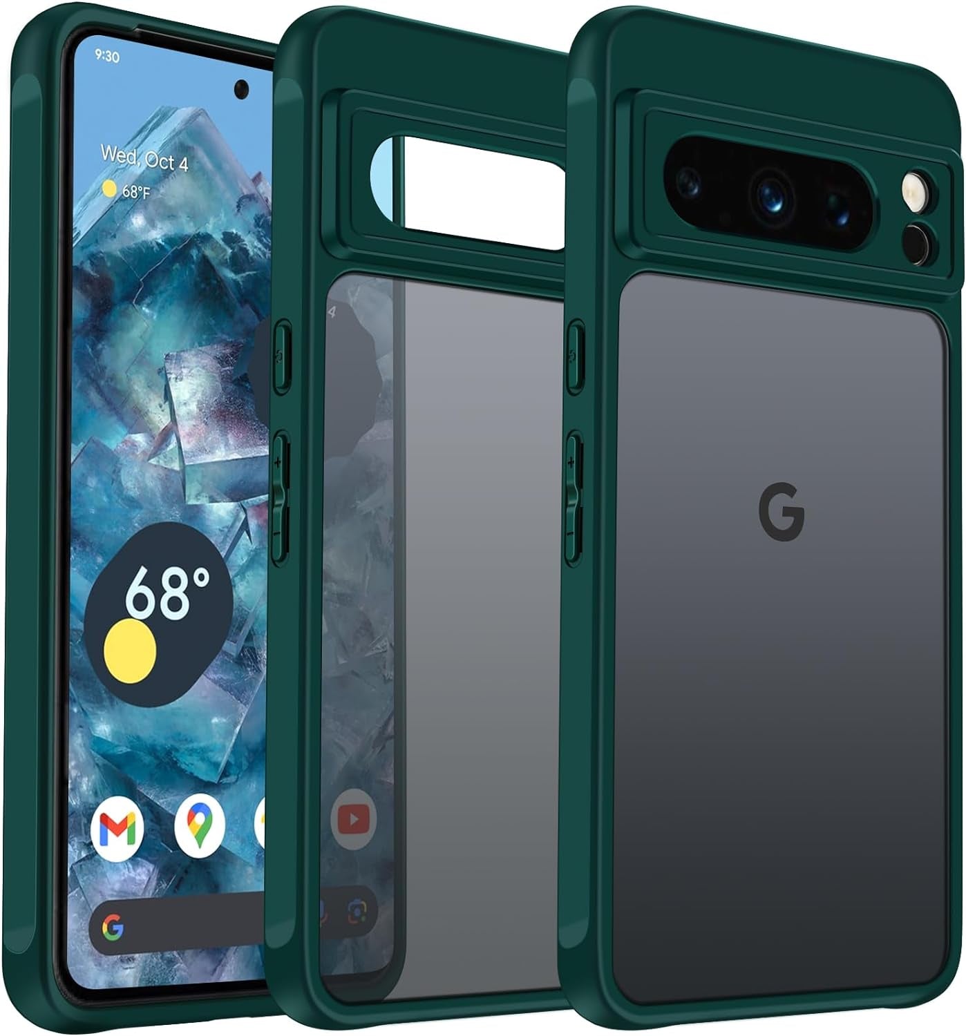 Ivoler Upgraded Shockproof for Google Pixel 8 Pro 2023, Military Grade Drop Protection, Silicone Google Pixel 8 Pro Case, Slim Thin Semi-Clear Google Pixel 8 Pro Phone Case, Black  ivoler Dark Green  
